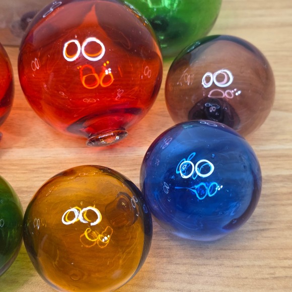 Set of 11 Vintage Large Japanese Blown Glass Fishing Float Buoys Red Blue Green - Picture 4 of 11
